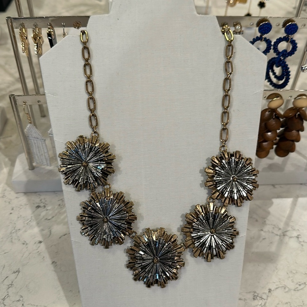 J Crew silver and gold tone flower necklace